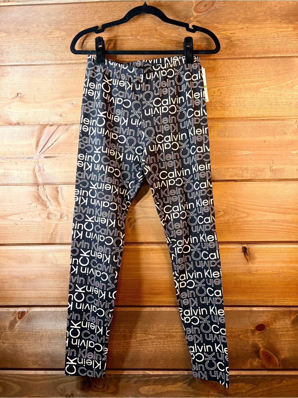 Calvin Klein Girls Black Logo-Allover Leggings Size Large 12/14 💕🖤
